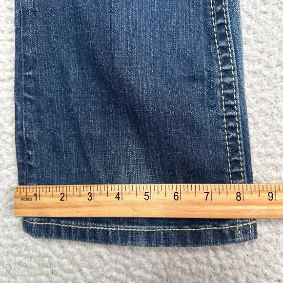 Mek Denim Jeans Womens 27x34 Oldham Bootcut Distressed Flap Pockets Stretch Blue - Picture 10 of 13